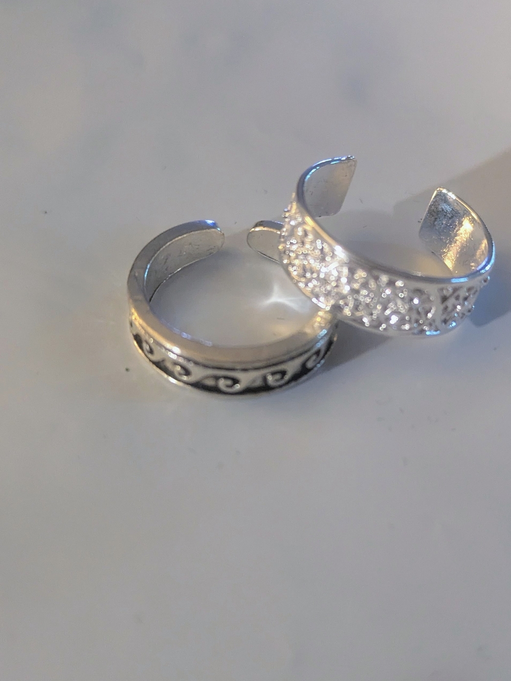 Silver-Tone Decorative Open Band Toe Rings - Set of 2